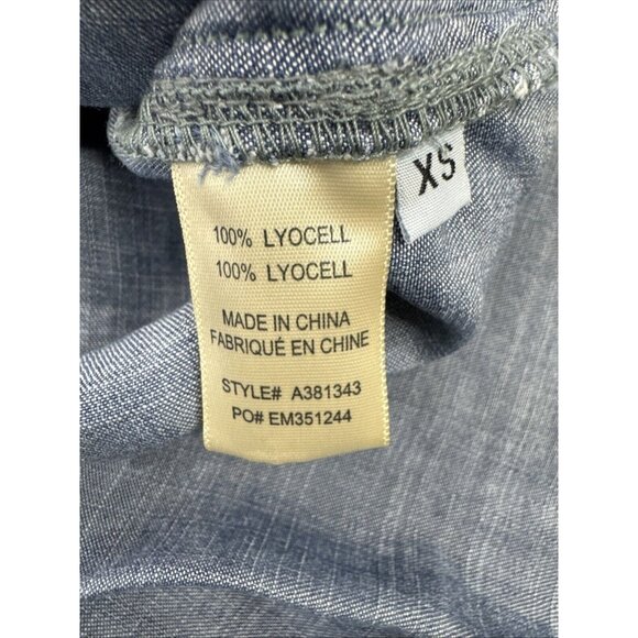 Side Stitch Button Front Tunic Roll Tab Sleeve Size XS Blue Animal Print A381343 - Picture 12 of 12